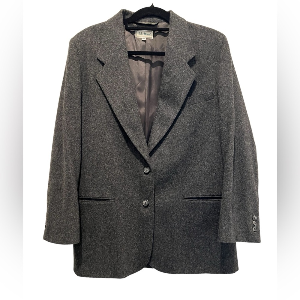 L.L. Bean Vintage Gray Wool 2 Button Blazer Classic Jacket Size 14